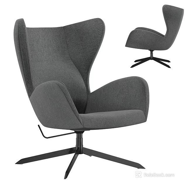 Modern Gray Office Chair With Comfortable Wide Backrest And Swivel Five Star Base 3d model 