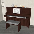 Wooden Piano In Room With Music Sheet Rabbit Figurine Starfish And Gray Cushion Stool