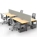 Modern Modular Office Desk With Divider And Four Ergonomic Chairs 3d model
