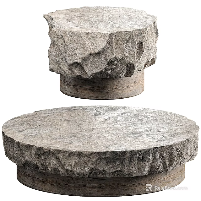 Modern Natural Style Coffee Table With Rough Stone Surface And Solid Base 3d model 