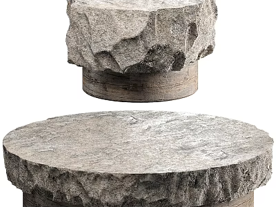 Modern Natural Style Coffee Table With Rough Stone Surface And Solid Base 3d model