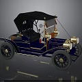 Classic Dark Blue Vintage Car With Black Top Gold Accents And Retro Headlights