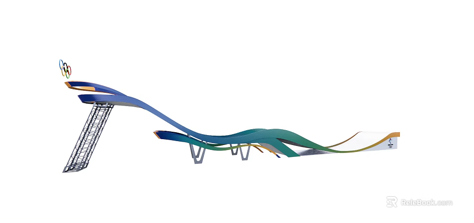 Colorful Wave Shaped Sports Equipment With Metal Supports And Multiple Diving Boards 3d model 