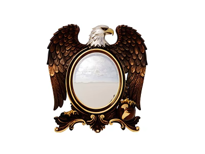 Elegant Bathroom Vanity Featuring Eagle Shaped Mirror With Carved Golden Frame 3d model