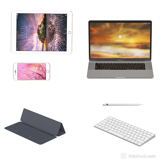 Laptop Tablet Smartphone Keyboard And Stylus Modern Tech Devices Collection 3d model