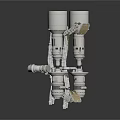 Advanced Industrial Laboratory Equipment With Two Tall Cylindrical Structures Mechanical Arms And Complex Connecting Components