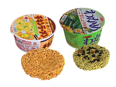 Japanese Instant Cup Noodles With Different Flavors And Dry Noodle Varieties 3d model