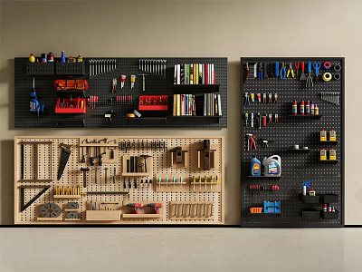 Organized Hardware Tools Storage On Pegboard With Various Tool Types And Workshop Supplies 3d model