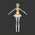 Cute Cartoon Child With Green Hair Red Bows Orange Top Yellow Skirt And Open Arms