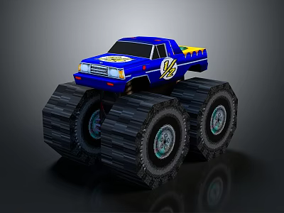 Blue Monster Truck with Large Off Road Tires and Decorative Graphics On Body 3d model