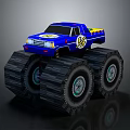 Blue Monster Truck with Large Off Road Tires and Decorative Graphics On Body