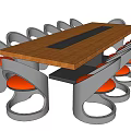 Modern Wooden Conference Table With Black Center Panel And Gray Frame Orange Cushion Chairs