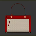 Stylish Red and Beige Handbag with Canvas Body Golden Handle and Small Key Charm