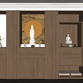 Elegant Wooden Buddhist Shrine Cabinet With Buddha Statues And Golden Decor