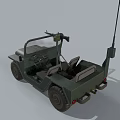 Green Military Jeep With Mounted Machine Gun Antenna And Open Top Design