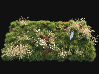 Vibrant Garden Display with Lush Green Vines Mixed Grasses and White Sculpture 3d model