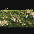 Vibrant Garden Display with Lush Green Vines Mixed Grasses and White Sculpture