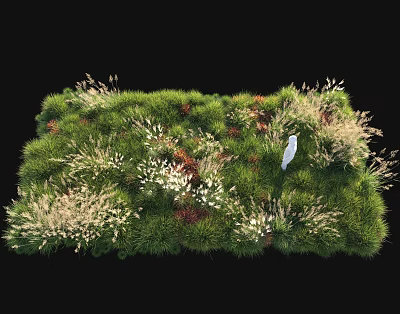 Vibrant Garden Display with Lush Green Vines Mixed Grasses and White Sculpture 3d model