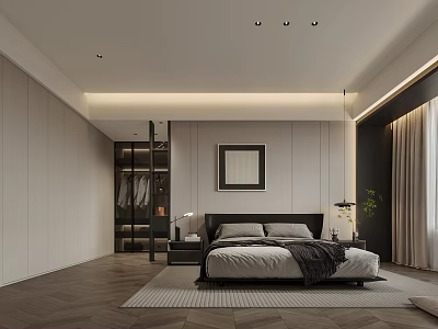 Modern Bedroom Interior Design With King Bed Nightstands Framed Art And Area Rug 3d model