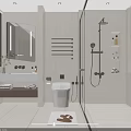 Modern Bathroom Interior Design With Illuminated Mirror Vanity Countertop Toilet Glass Shower And Towel Radiator
