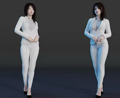 Two Women Posing in White Professional Suit Set With Slim Fit Design 3d model