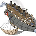 Steampunk Inspired Fantasy Ship With Smokestacks Steam And Air Balloons