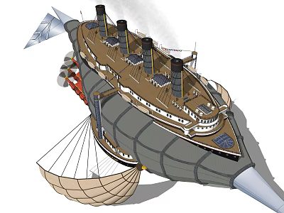 Steampunk Inspired Fantasy Ship With Smokestacks Steam And Air Balloons 3d model