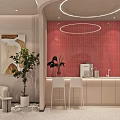 Modern Beauty Hair Salon Interior With White Reception Desk Sofa Coffee Table And Soft Lighting