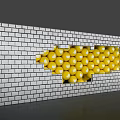 Yellow Spheres Arranged In Irregular Shape On Gray Brick Wall Background 3d model