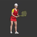 Red Tennis Sportswear with Yellow and Red Sleeves and White Cap for Female Sporty Look