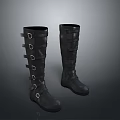 Black Long Leather Boots With Metal Buckles For Stylish Daily Wear