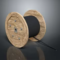Sturdy Wooden Cable Reel With Black Cable For Heavy Duty Industrial Use