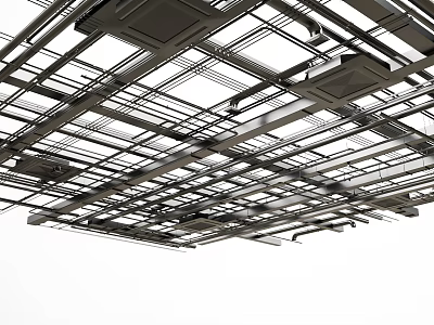 Industrial Style Metal Pipes Ceiling Structure with Grid Design And Exposed Installation 3d model