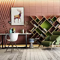 Nordic desk and chair desk and chair bookshelf combination 3d model