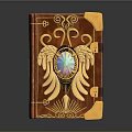 Ornate Leather Book With Golden Wings Central Gemstone And Intricate Decorative Patterns 3d model