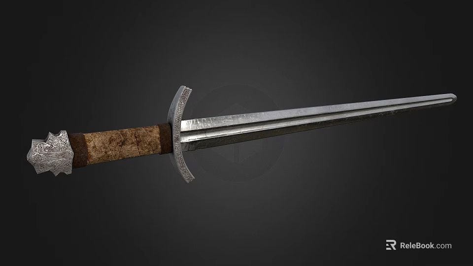 Medieval Sword With Wooden Hilt And Metal Blade Featuring Crossguard Design 3d model 