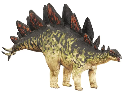 Realistic Stegosaurus Dinosaur Model With Green Black Skin And Red Plates 3d model