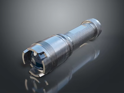 Silver Metal Flashlight With Textured Surface And Reflective Base Design 3d model