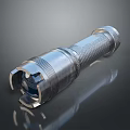 Silver Metal Flashlight With Textured Surface And Reflective Base Design 3d model