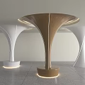 Modern Flared Columns with Wooden Center and White Sides and Illuminated Bases in Indoor Space