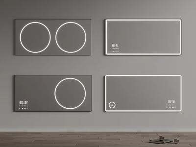 Modern Sleek Wall Mounted Mirrors With Round And Rectangular Shapes And LED Lights 3d model