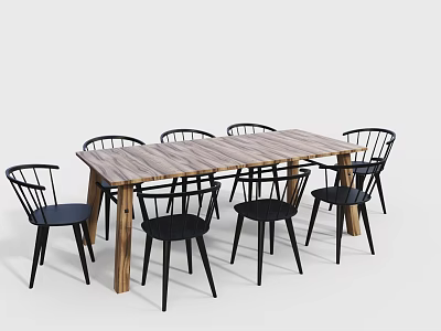 Modern Wooden Dining Table Set With Black Chairs And Classic Design 3d model