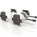 Three Industrial Mechanical Components With Black White Mounting Plates And Connectors
