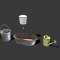 Vintage Metal Containers Collection Including Silver Buckets Green Watering Can Retro Basins And Classic Texture