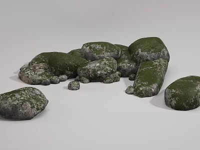 Natural Stones Covered With Green Moss Displaying Textured Surfaces And Forms 3d model