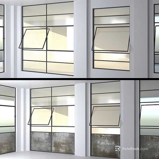 Modern Casement Windows With White Frame And Glass Panels For Interior Ventilation 3d model 