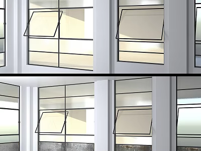 Modern Casement Windows With White Frame And Glass Panels For Interior Ventilation 3d model
