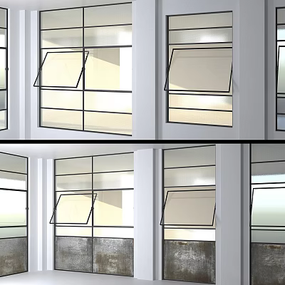 Modern Casement Windows With White Frame And Glass Panels For Interior Ventilation 3d model