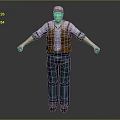 Man Wearing Blue Shirt Yellow Vest And Blue Pants With Cap Arms Outstretched