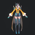 3D Fantasy Character Design With Yellow Blue Outfit Long Sleeves Wing Decorations And Blue Nails
